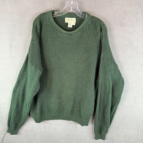 VTG 90s Eddie Bauer Mens Sweater Chunky Knit Heavyweight L USA Made Fisherman - Picture 1 of 8